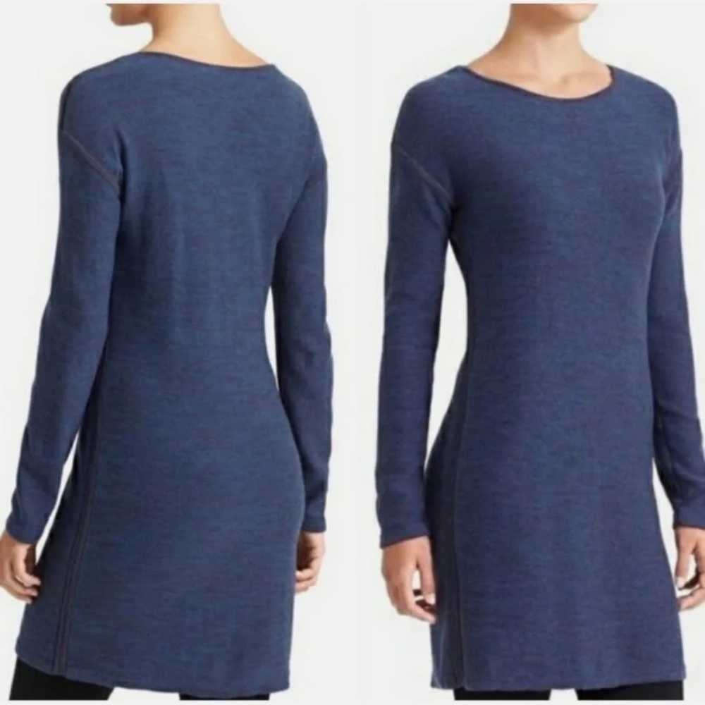 Athleta Retreat Sweater Dress in Marled Blue Knit Long Sleeve Tunic, Size L NWT